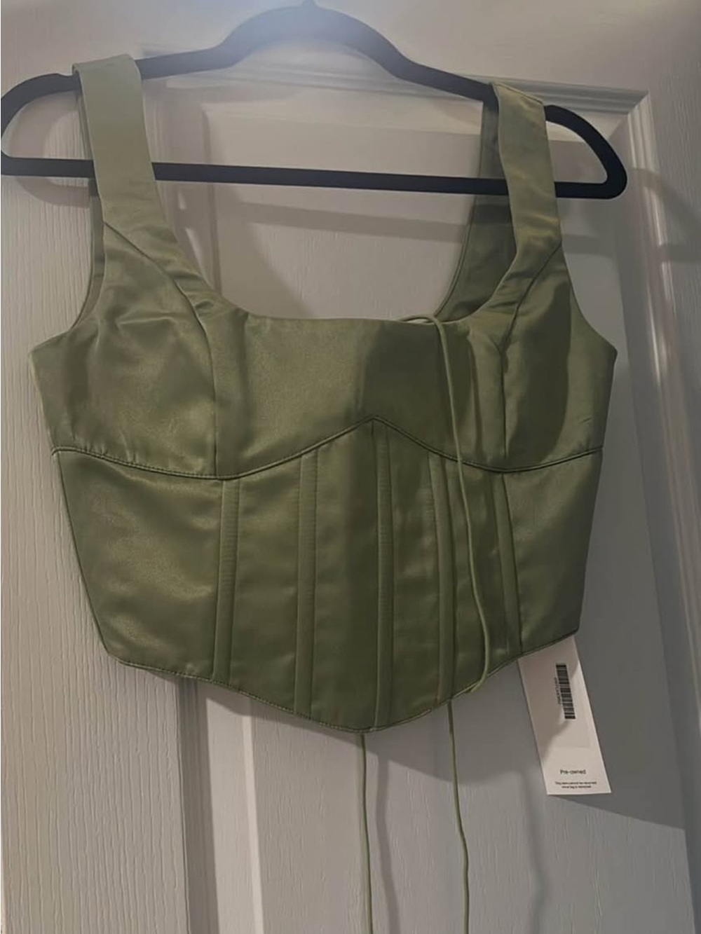 Danielle Guizio Olive Green Faux Leather Corset Crop Top